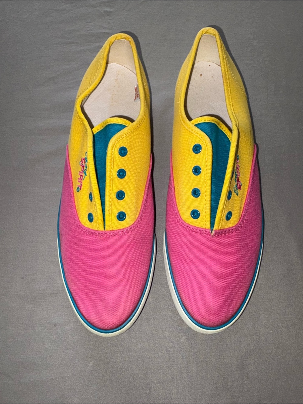 Easy Spirit Pink and Yellow Canvas Slip-On Sneakers